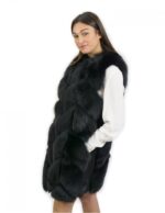 Gilet di pelliccia di volpe nero taglia 48 con pelle scamosciata e chiusura ganci