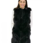 Gilet di pelliccia di volpe nero taglia 52 con pelle scamosciata e chiusura ganci