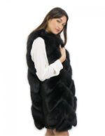 Gilet di pelliccia di volpe nero taglia 52 con pelle scamosciata e chiusura ganci
