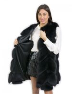 Gilet di pelliccia di volpe nero taglia 52 con pelle scamosciata e chiusura ganci