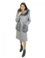 Graue Wollkaschmalzjacke Größe 46 mit Fuchsumrand kapuzierter Kapuze und Reißverschluss – Bild 6