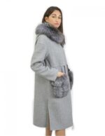 Graue Wollkaschmalzjacke Größe 46 mit Fuchsumrand kapuzierter Kapuze und Reißverschluss – Bild 4