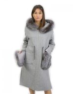 Graue Wollkaschmalzjacke Größe 46 mit Fuchsumrand kapuzierter Kapuze und Reißverschluss – Bild 5
