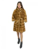 Cappotto pelliccia visone 46 gold manica 3/4 lungo 90 cm tasche esterne