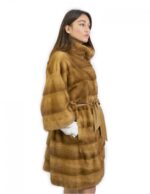 Cappotto pelliccia visone 46 gold manica 3/4 lungo 90 cm tasche esterne