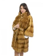 Cappotto pelliccia visone 46 gold manica 3/4 lungo 90 cm tasche esterne