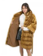 Cappotto pelliccia visone 46 gold manica 3/4 lungo 90 cm tasche esterne