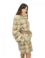 Cappotto luppon sun braschi 44 beige lungo 90 cm con bottoni collo coreana e cintura