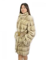 Cappotto luppon sun braschi 44 beige lungo 90 cm con bottoni collo coreana e cintura