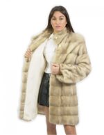 Cappotto luppon sun braschi 44 beige lungo 90 cm con bottoni collo coreana e cintura