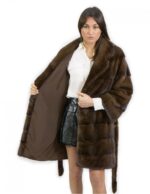 Pelzmantel 90 cm lang Größe 42 Nerz mit Äußerem Pelzgürtel und Reverskragen – Bild 7