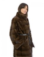 Cappotto 120 centimetri demi 48 con cintura pelle pelliccia visone con manica lunga orizzontale collo pistagna
