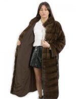 Cappotto 120 centimetri demi 48 con cintura pelle pelliccia visone con manica lunga orizzontale collo pistagna