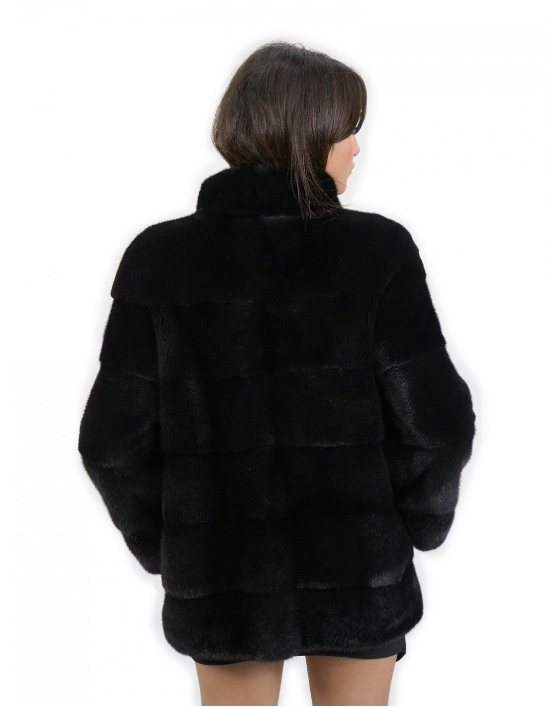 Jackengröße 46 Pelz Nerz horizontal Koreanischer Kragen schwarzer Ärmel 3/4 lang 70 cm – Bild 6
