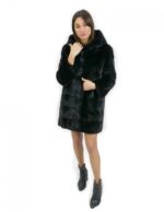 Jacket size 44 long 88 cm fur mink horizontal hood black sleeve 3/4 - Image 4