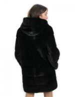 Jacket size 44 long 88 cm fur mink horizontal hood black sleeve 3/4 - Image 5
