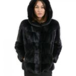 Giacca taglia 46 lunga 70 centimetri pelliccia visone orizzontale cappuccio black manica 3/4
