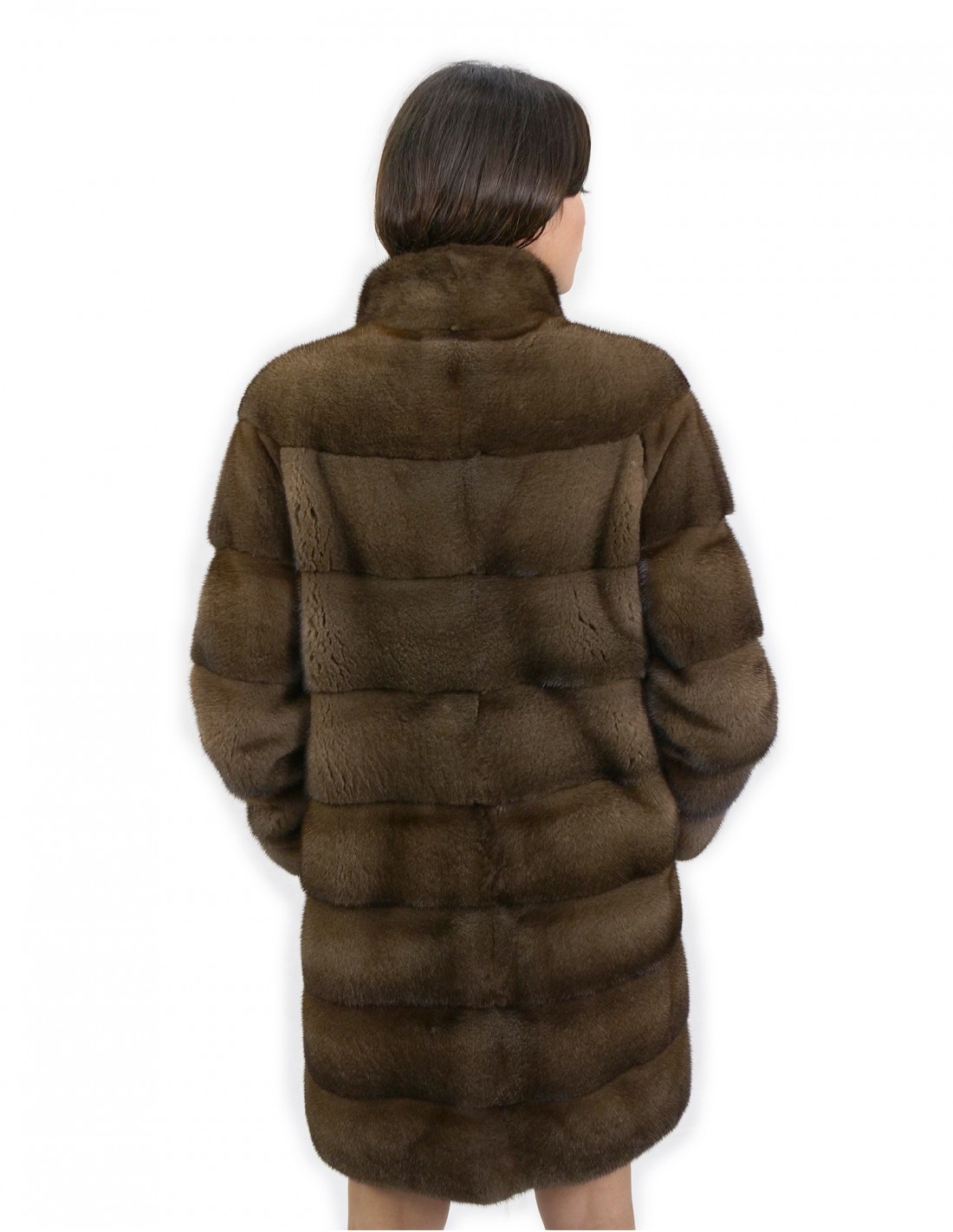 Korean scanbrown collar coat 90 cm long size 48 horizontal mink fur external pockets - Image 6