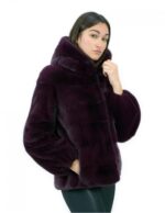 Burgundy 42 horizontal mink fur coat with elastic cuffs, hood, external pockets - Image 4