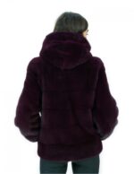 Burgundy 42 horizontal mink fur coat with elastic cuffs, hood, external pockets - Image 6