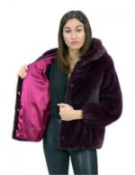 Burgundy 42 horizontal mink fur coat with elastic cuffs, hood, external pockets - Image 7