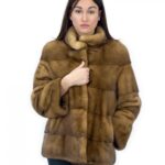 Giacca taglia 42 lunga 70 centimetri golden pelliccia visone orizzontale cappuccio manica 3/4