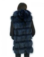 Gilet in pelliccia di volpe 50 e pelle colore blu chiusura zip e cappuccio in pelliccia esterna
