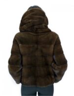 Giacca corta in pelliccia scanbrown di visone orizzontale 44 manica lunga cappuccio tasche esterne