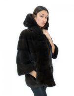 Giacca cappuccio visone orizzontale aurora 44 manica 3/4 chiusura ganci e tasche