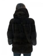 Giacca cappuccio visone orizzontale aurora 44 manica 3/4 chiusura ganci e tasche