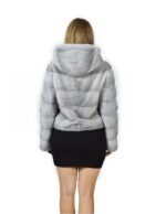 46 Giacca pelliccia visone orizzontale zaffiro cappuccio 58 cm fourrure de vison