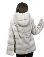 Pelliccia 64 cm di visone orizzontale zaffiro 42 coulisse interna manica lunga cappuccio chiusura ganci