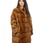 Cappotto pelliccia 48 visone gold 91 centimetri orizzontale con pistagna tasche esterne