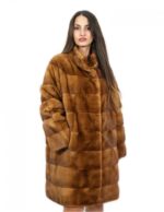 Cappotto pelliccia 52 visone gold 91 centimetri orizzontale con pistagna tasche esterne