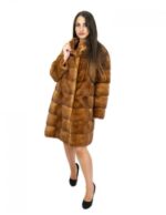Pelzmantel 56 Nerzgold 91 cm horizontal mit Pistazien-Außentaschen – Bild 5