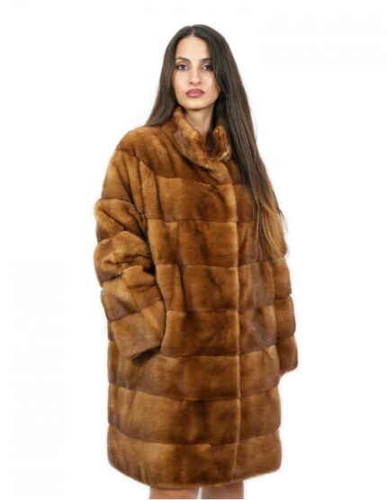 Cappotto pelliccia 56 visone gold 91 centimetri orizzontale con pistagna tasche esterne