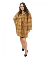 Cappotto pelliccia 52 visone redglow con cappuccio 81 centimetri orizzontale tasche esterne