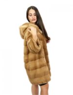 Cappotto pelliccia 52 visone redglow con cappuccio 81 centimetri orizzontale tasche esterne