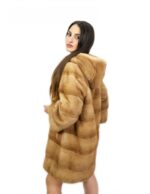 Cappotto pelliccia 52 visone redglow con cappuccio 81 centimetri orizzontale tasche esterne