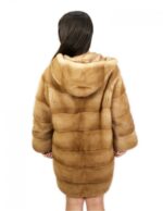 Cappotto pelliccia 52 visone redglow con cappuccio 81 centimetri orizzontale tasche esterne