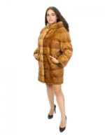 Cappotto 90 cm pelliccia gold scuro visone orizzontale pelli intere cappuccio ganci tasche esterne