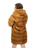 Cappotto 90 cm pelliccia gold scuro visone orizzontale pelli intere cappuccio ganci tasche esterne