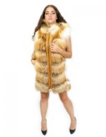 Gilet volpe colore naturale 54 chiusura zip cappuccio tasche esterne zip laterali