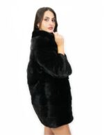 Visone orizzontale cappotto 74 cm nero 46 manica tre quarti con tasche esterne e ganci