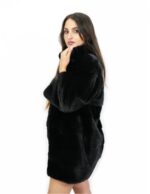 Visone orizzontale cappotto 74 cm nero 46 manica tre quarti con tasche esterne e ganci