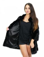 Visone orizzontale cappotto 74 cm nero 46 manica tre quarti con tasche esterne e ganci