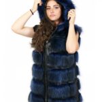 Gilet volpe colore blu 48 chiusura zip cappuccio tasche esterne zip laterali