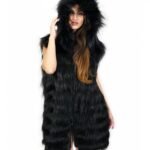 Gilet volpe colore nero 52 chiusura zip cappuccio tasche esterne zip laterali