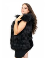 Gilet volpe colore nero 44 chiusura zip cappuccio pelle e pelliccia tasche esterne