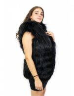 Gilet volpe colore nero 44 chiusura zip cappuccio pelle e pelliccia tasche esterne